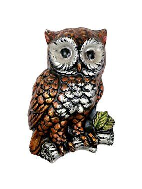 Vintage Chalkware Owl Figurine Rustic Bronze Look 8" - Woodland Cottage Home